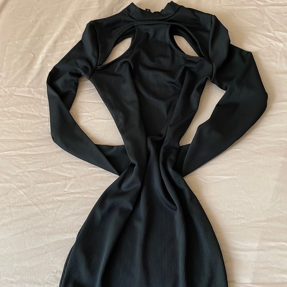Small Black Ribbed Cutout Dress